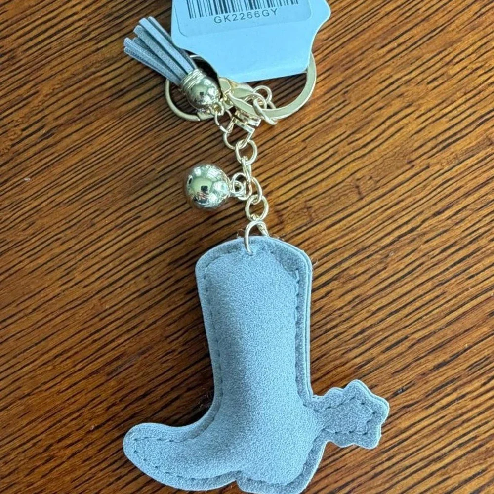 Brand new Silver rhinestone cowboy boot keychain or purse accessory